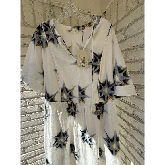 ulla popken dress Eco Cotton Starburst Print Tie Neck Dress 20/22 - Picture 9 of 14